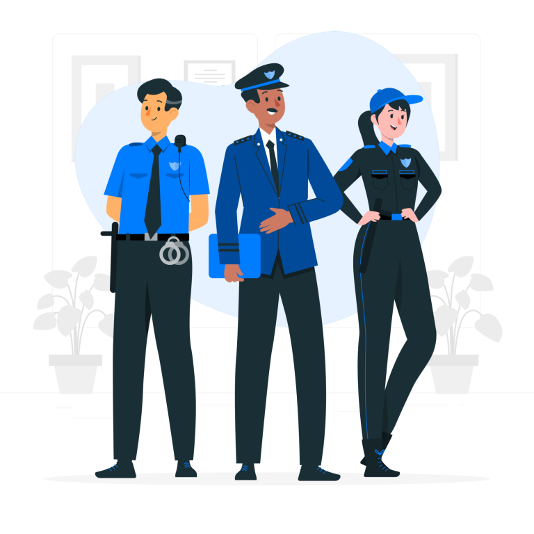 Drei Polizisten in verschiedenen Uniformen stehen zusammen.