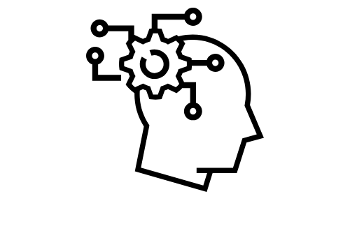 Grafik eines Kopfes mit Zahnrädern und Schaltkreisen, die den Gedankenfluss symbolisieren.